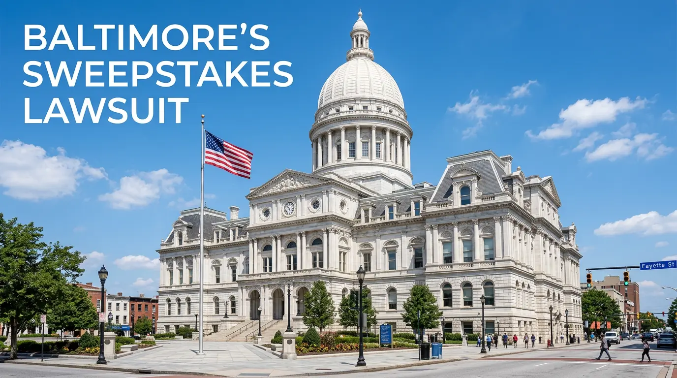 Baltimore City Hall representing the municipal lawsuit against sweepstakes casino operators