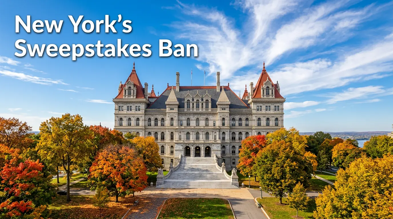 New York State Capitol building in Albany representing the S 5935 sweepstakes casino ban
