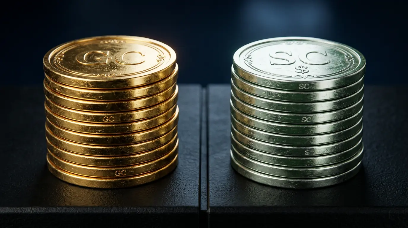 Sweeps Coins and Gold Coins displayed side by side showing the dual-currency system at sweepstakes casinos