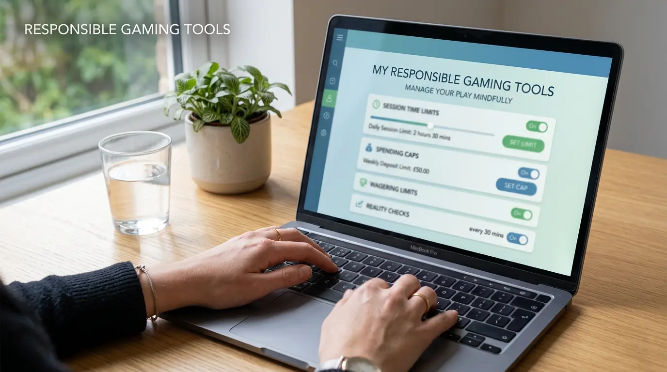 Person setting spending limits on a sweepstakes casino platform using a laptop